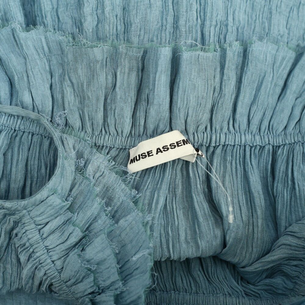 Muse Assembly Textured Midi Dress Ruffle Tiered Sleeveless Solid Blue S 291477 - Picture 7 of 7